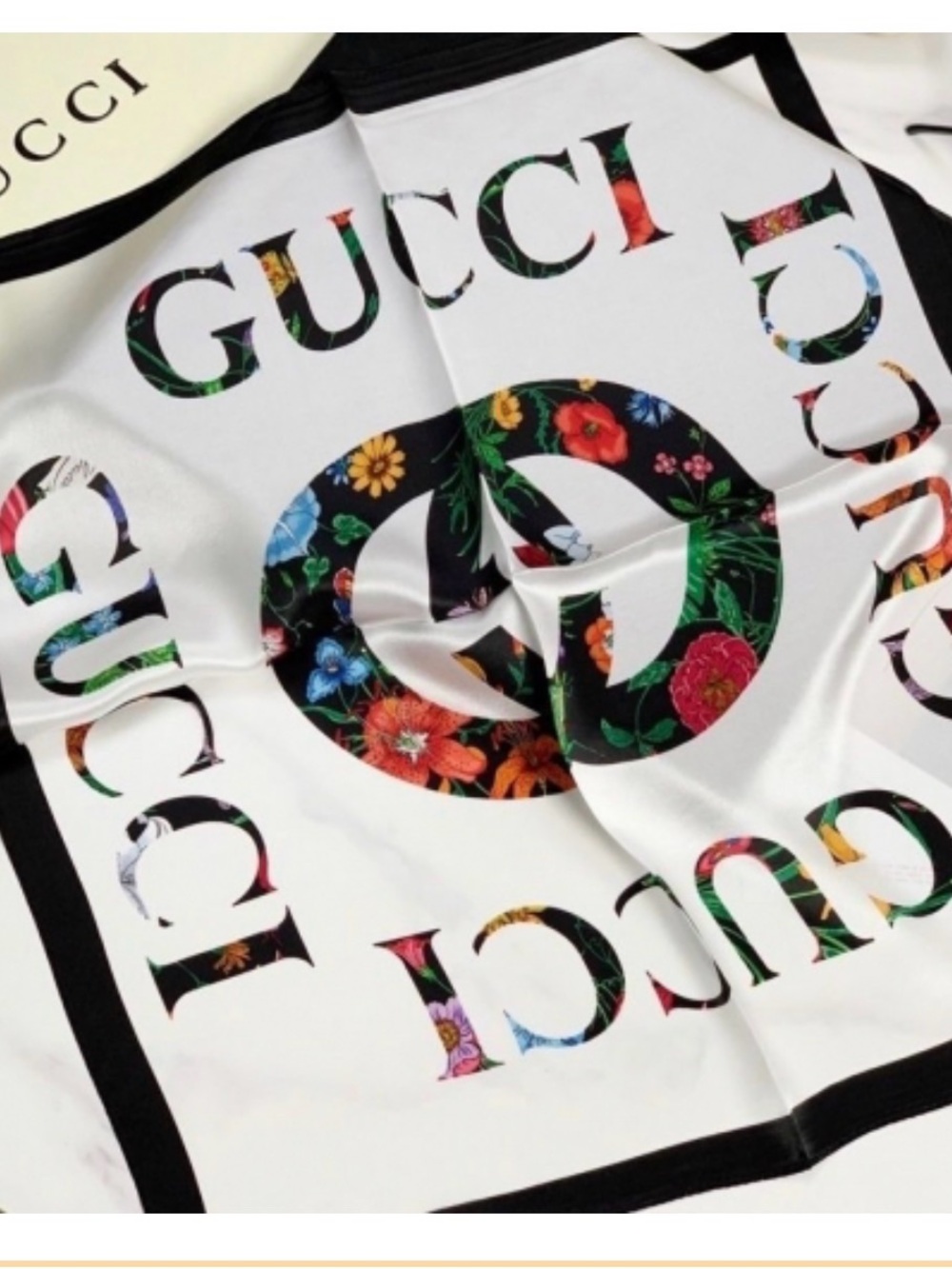 Gucci Designer Silk Scarf with Floral Logo